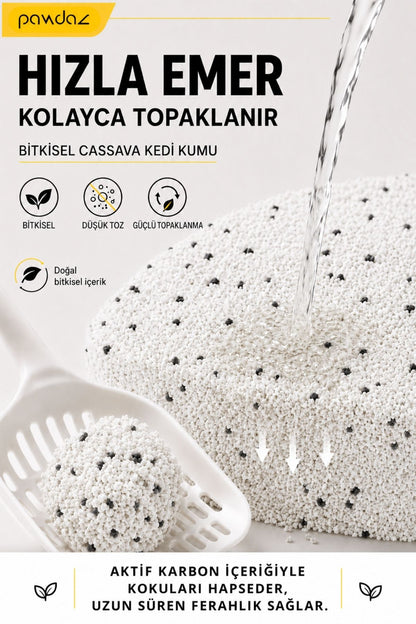 Aktif Karbonlu Cassava Kedi Kumu – Kokusuz, Hızlı ve Güçlü Topaklanma