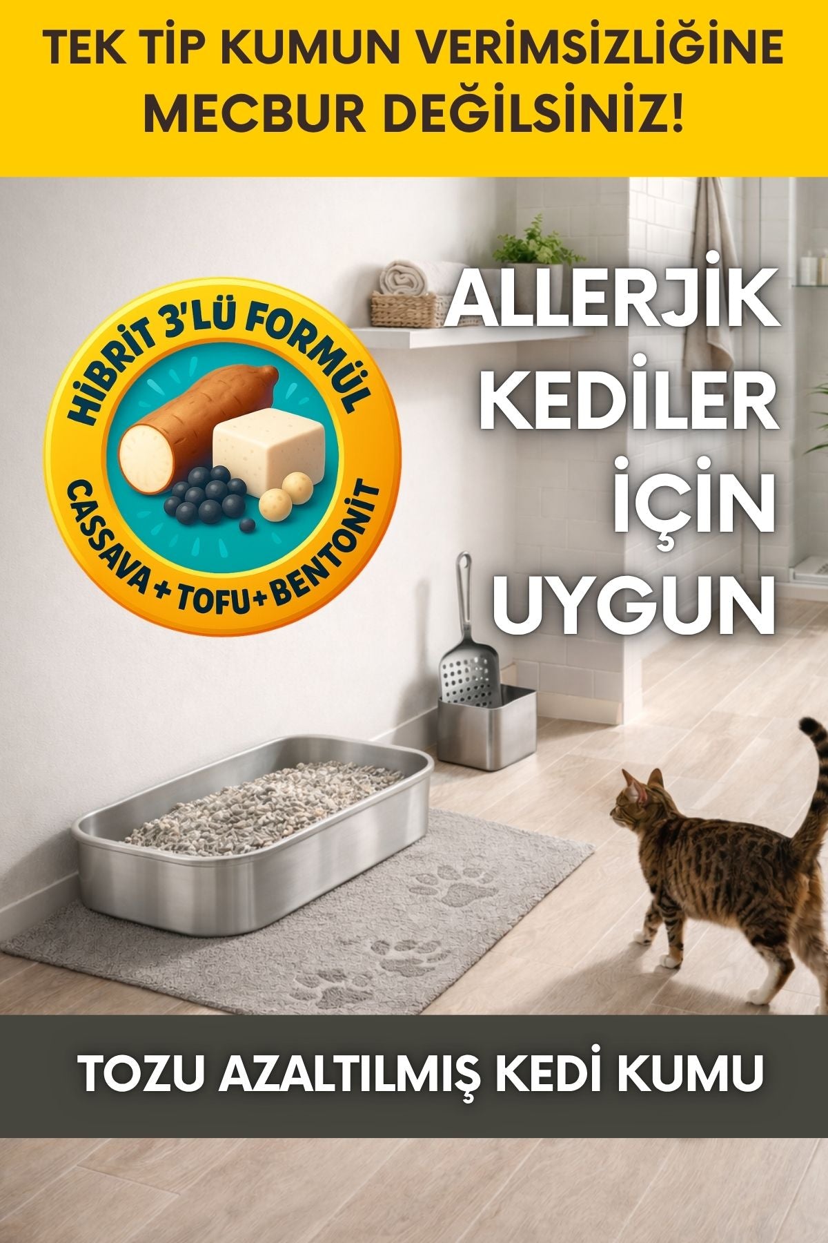 QUM - Topaklanan, Aktif Karbonlu, Zararsız, Bitkisel Kedi Kumu