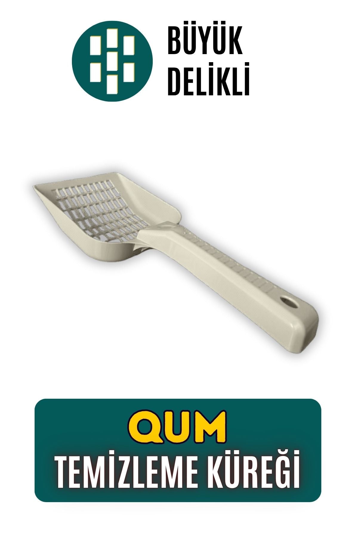 pawdaz Qum Küreği - Büyük delikli büyük kum küreği ( İri taneli kedi kumları için) (bej)
