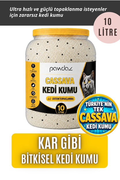 Aktif Karbonlu Cassava Kedi Kumu – Kokusuz, Hızlı ve Güçlü Topaklanma (10 Litre)