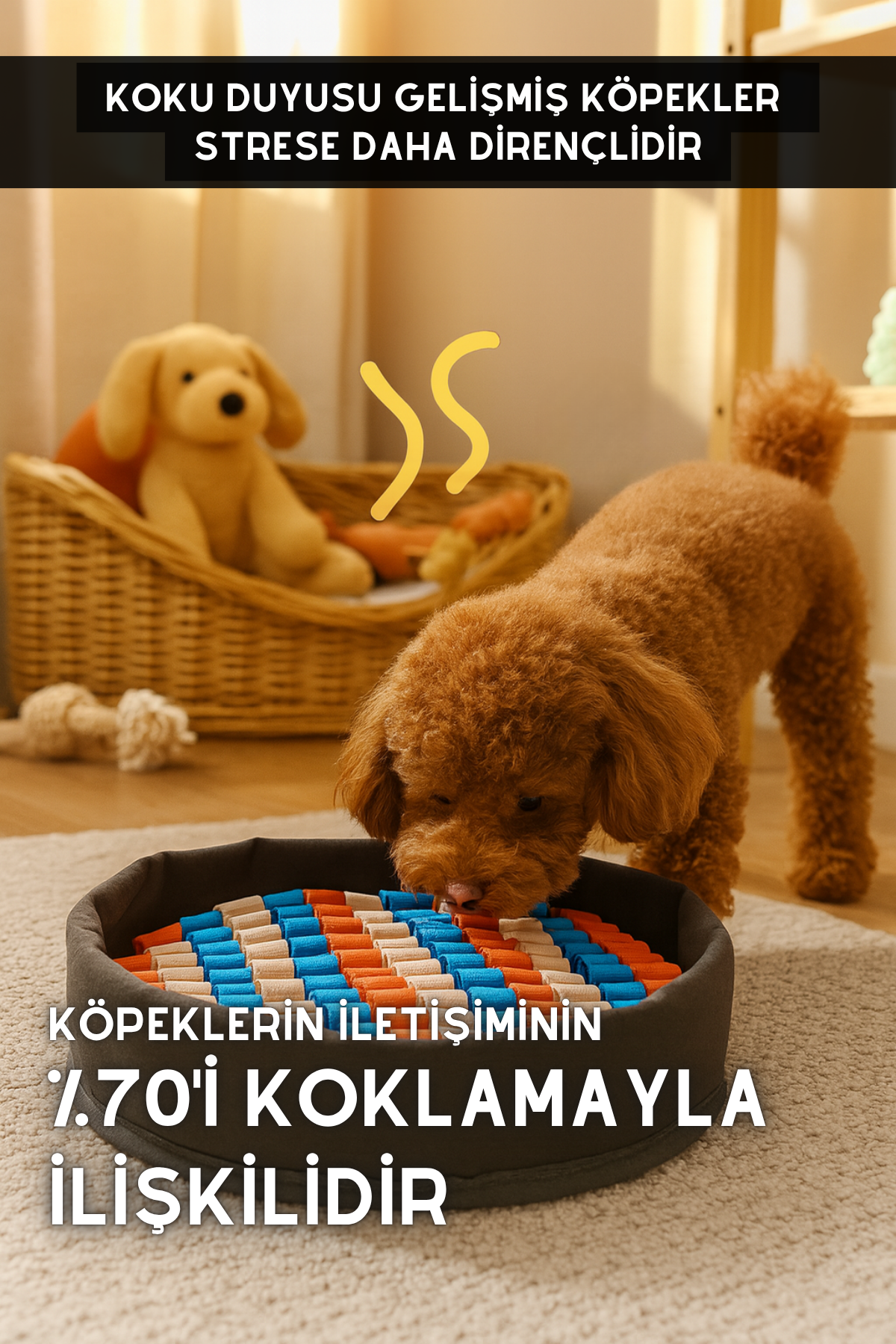 Bulyut (35 CM) - Köpek Koku Eğitim Matı, Bulma, Koklama ve Yavaş Yeme Oyuncağı, Kaymaz Taban (Turuncu-karışık)