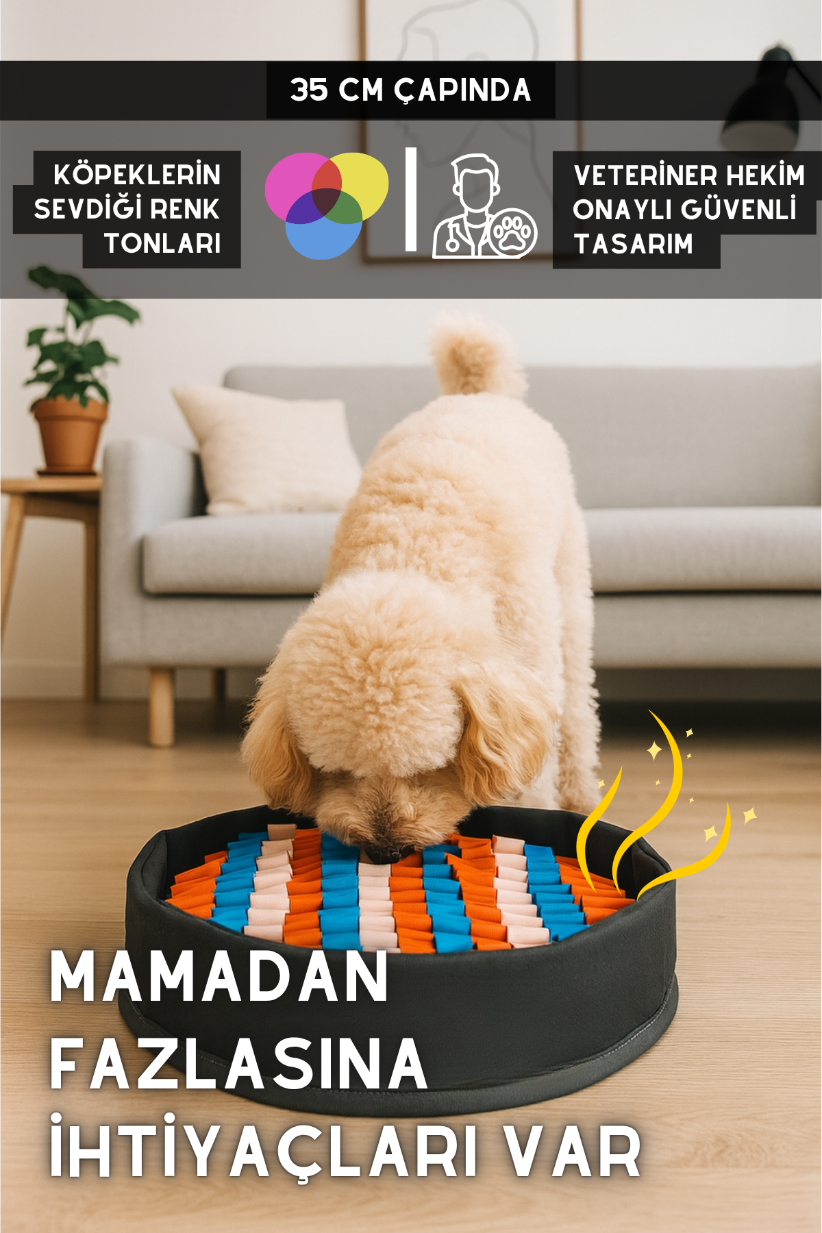Bulyut (35 CM) - Köpek Koku Eğitim Matı, Bulma, Koklama ve Yavaş Yeme Oyuncağı, Kaymaz Taban (Turuncu-karışık)