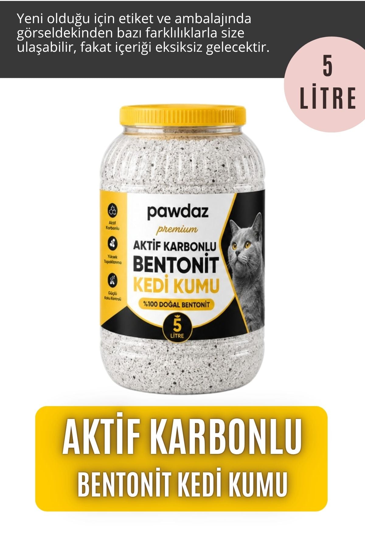 Aktif Karbonlu Bentonit Kedi Kumu (5 Litre)