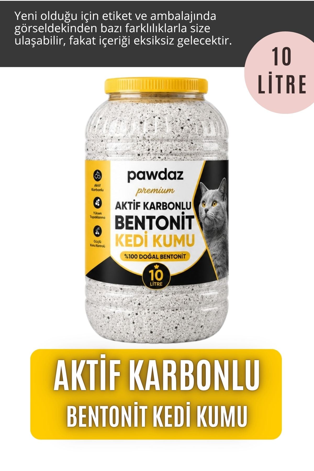 Aktif Karbonlu Bentonit Kedi Kumu (10 Litre)