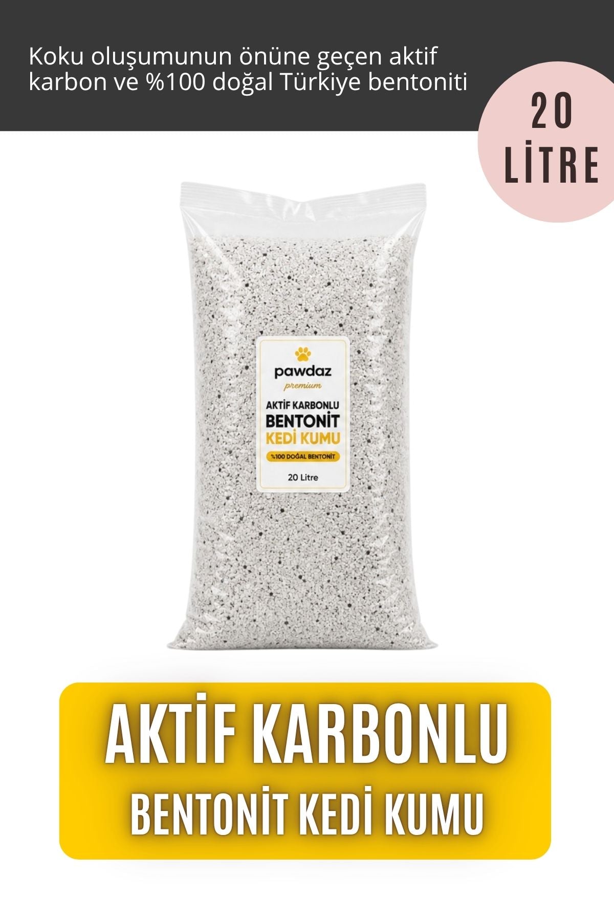 Aktif Karbonlu Bentonit Kedi Kumu (20 Litre)