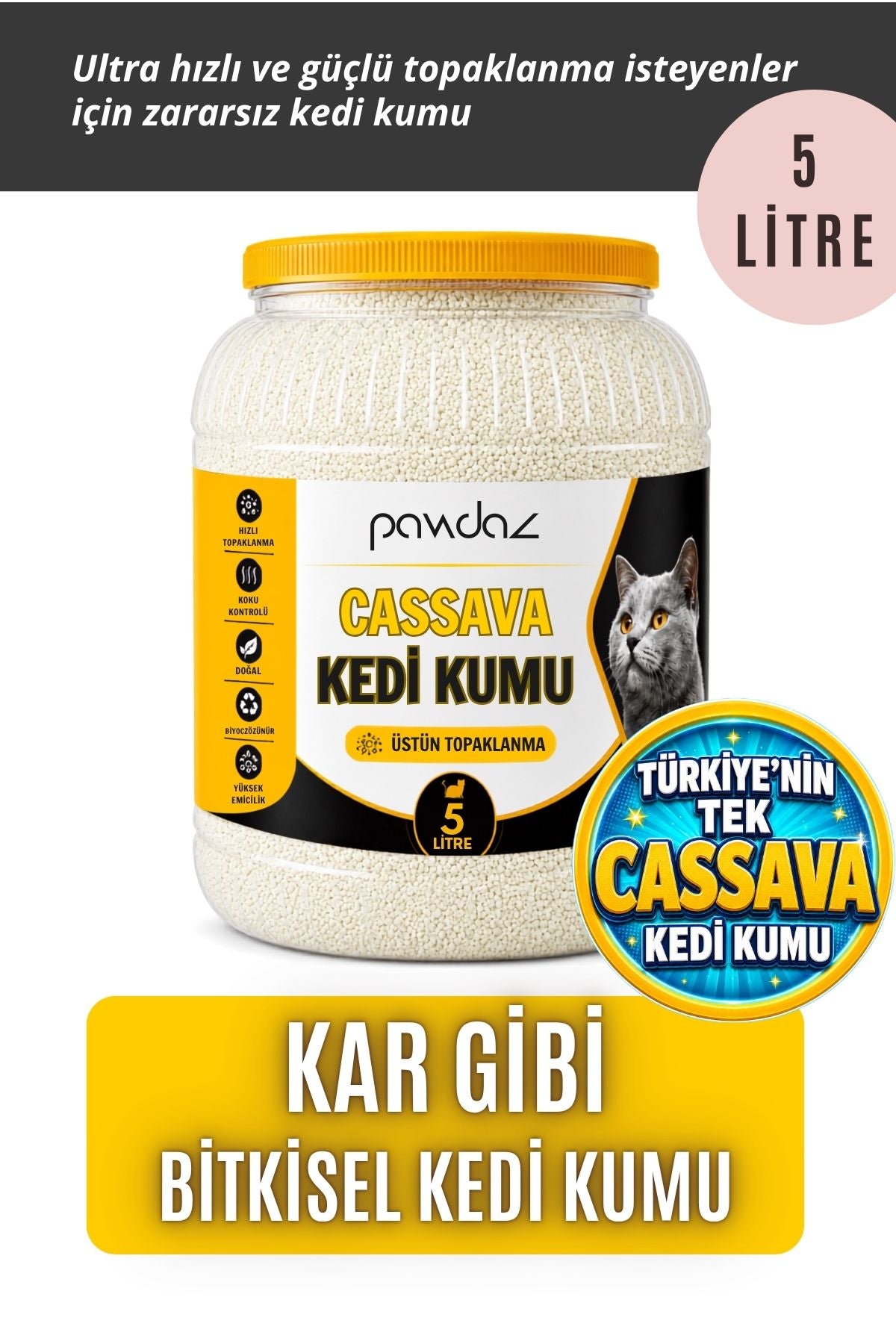 Cassava Kedi Kumu – Hızlı ve Güçlü Topaklanma (5 Litre)