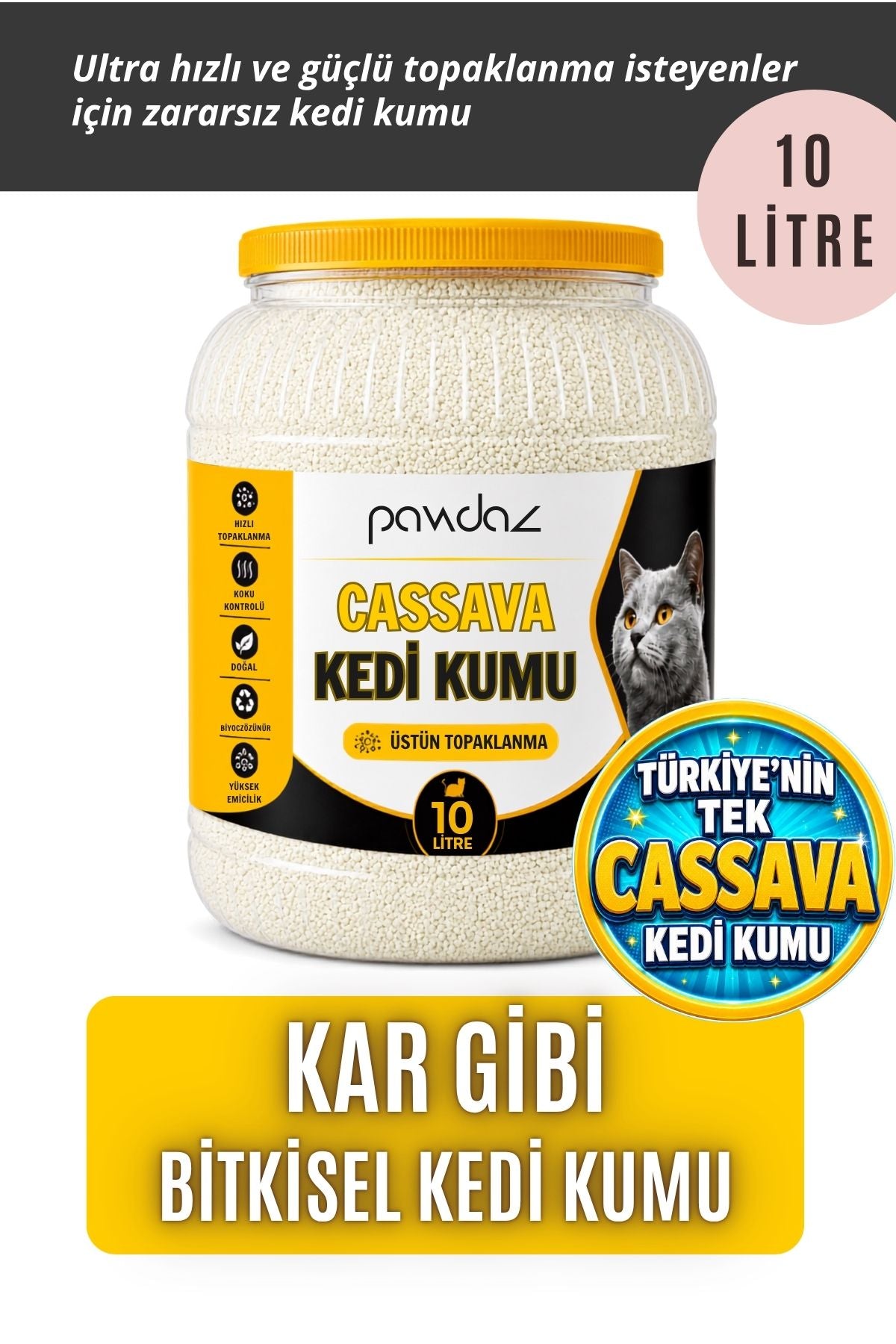 Cassava Kedi Kumu – Hızlı ve Güçlü Topaklanma (10 Litre)