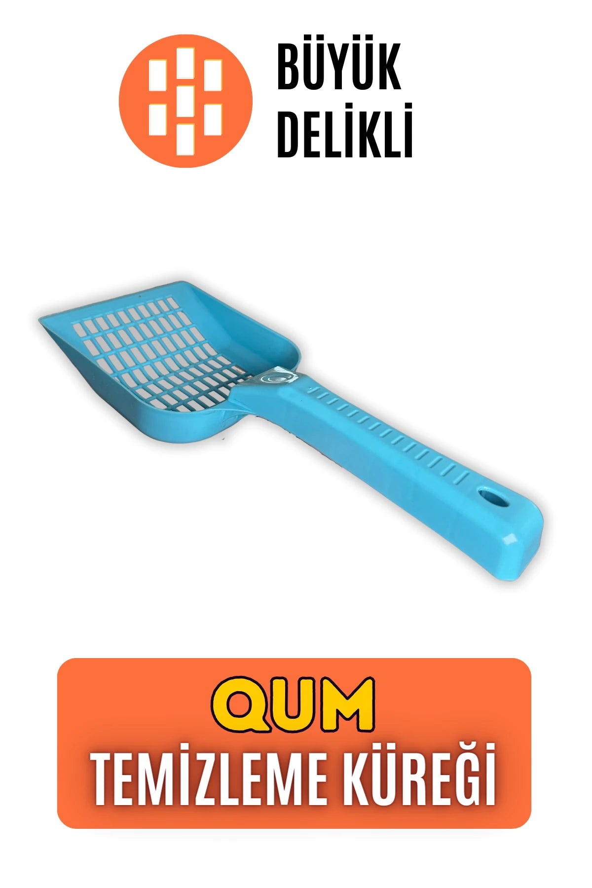 pawdaz Qum Küreği - Büyük delikli büyük kum küreği ( İri taneli kedi kumları için) (Mavi)