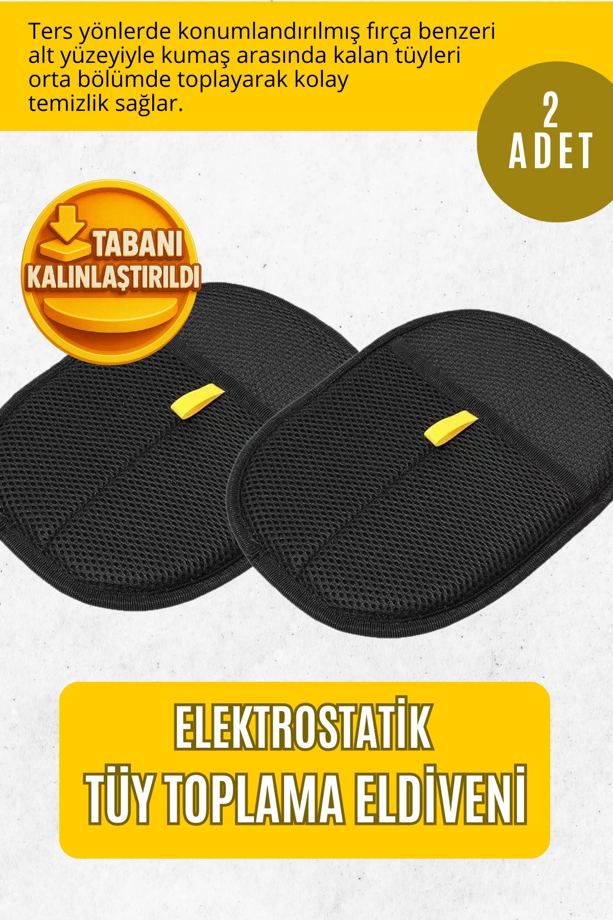 Elektrostatik Tüy Toplama Eldiveni – Kalın Tabanlı Kedi Köpek Tüy Kıl Temizleyici Rulo Bant Fırça (2 adet)
