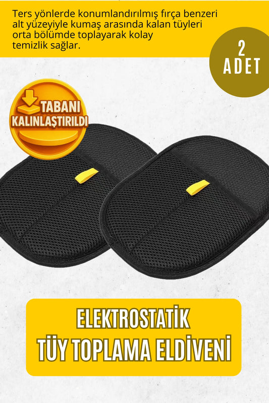 Elektrostatik Tüy Toplama Eldiveni – Kalın Tabanlı Kedi Köpek Tüy Kıl Temizleyici Rulo Bant Fırça (2 adet)