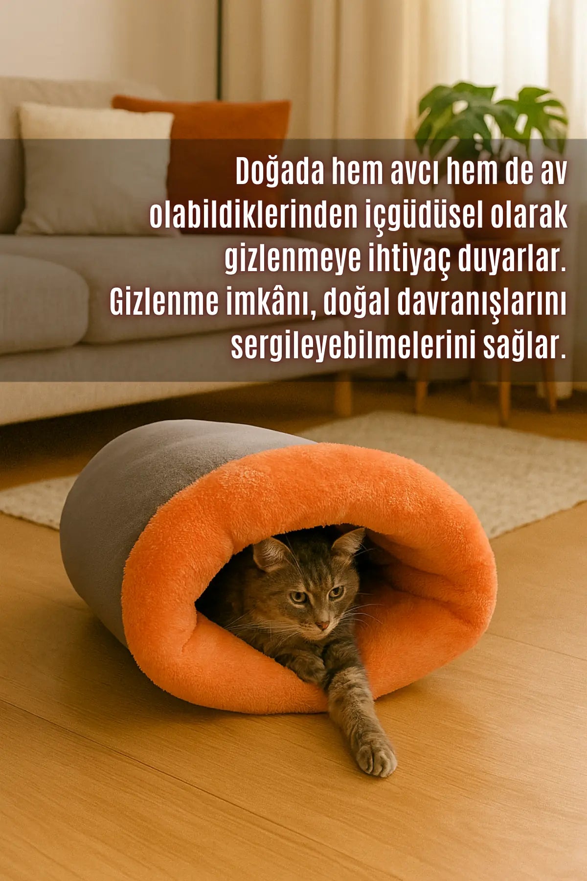Mağara (45x40cm) - Modern kedi/köpek mağara yatak, Saklanma alanı, Sakinleştirici, Konforlu (Şeftali)