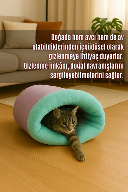Mağara (45x40cm) - Modern kedi/köpek mağara yatak, Saklanma alanı, Sakinleştirici, Konforlu (Mint)