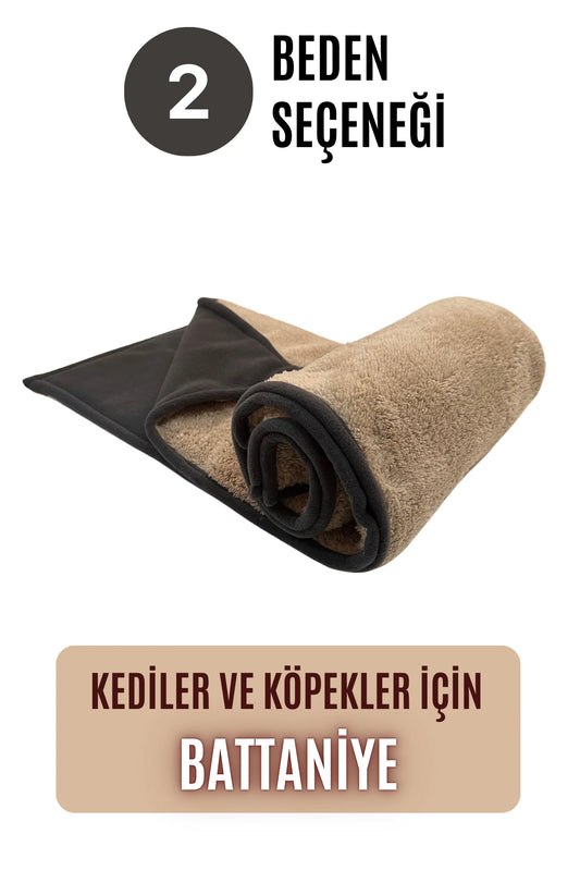 Kedi ve Köpek Battaniyesi - Çift Katlı, Yıkanabilir, Rahat (Karamel)