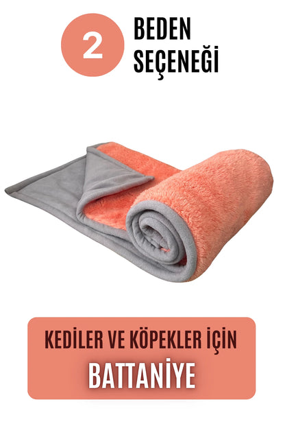 Kedi ve Köpek Battaniyesi - Çift Katlı, Yıkanabilir, Rahat (Şeftali)