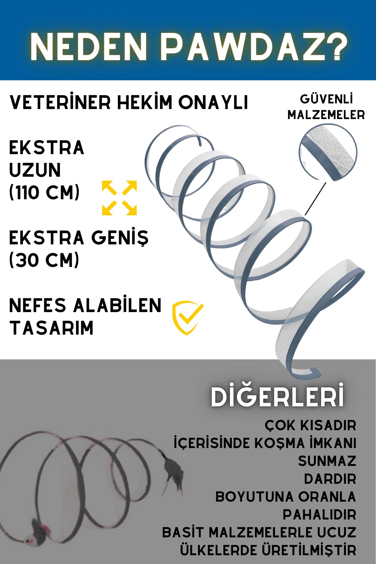 110 CM Açık Kedi Oyun Tüneli - Hızlı kurulur ve kolay toplanır (Kül)