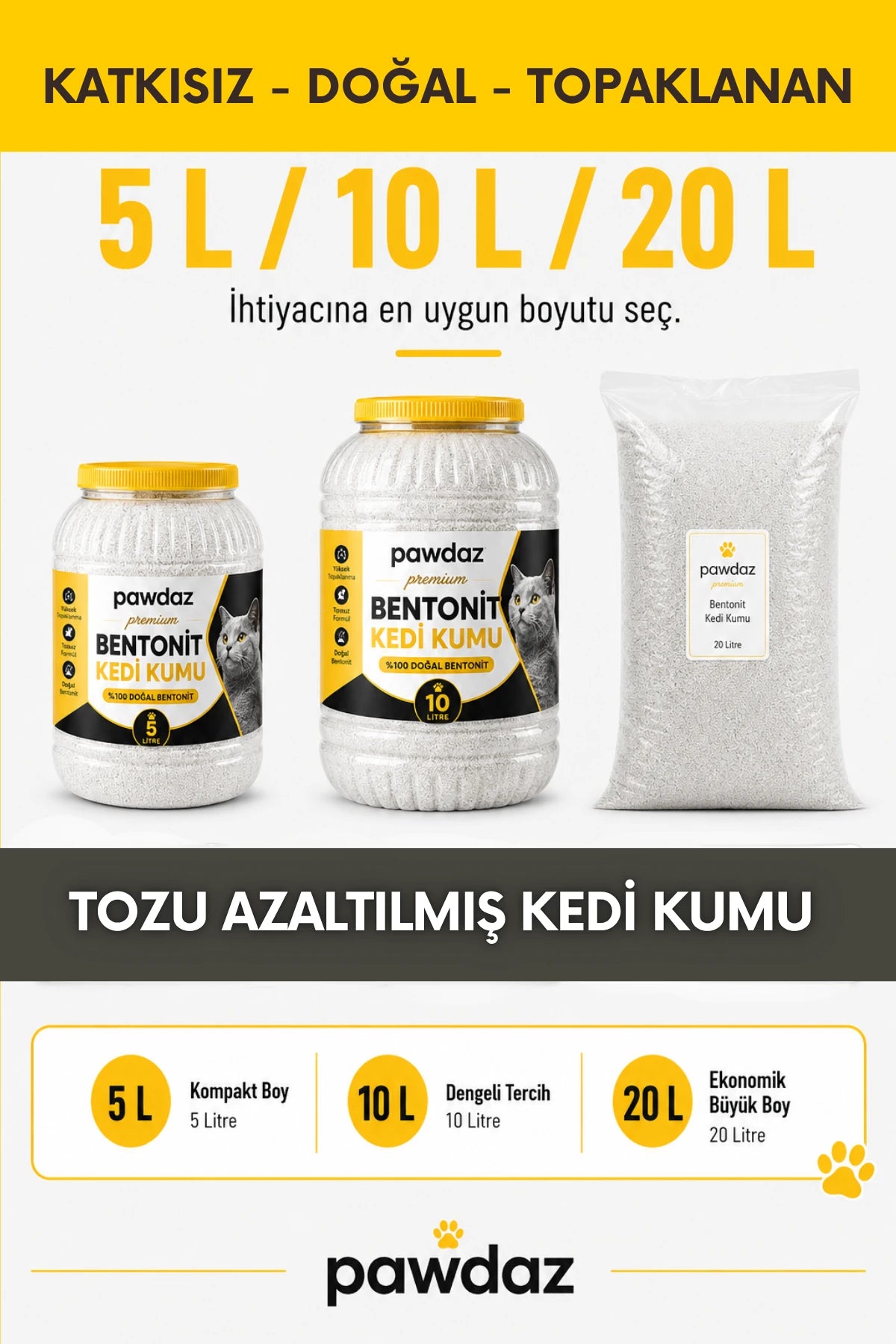 Bentonit Kedi Kumu - Tozu azaltılmış