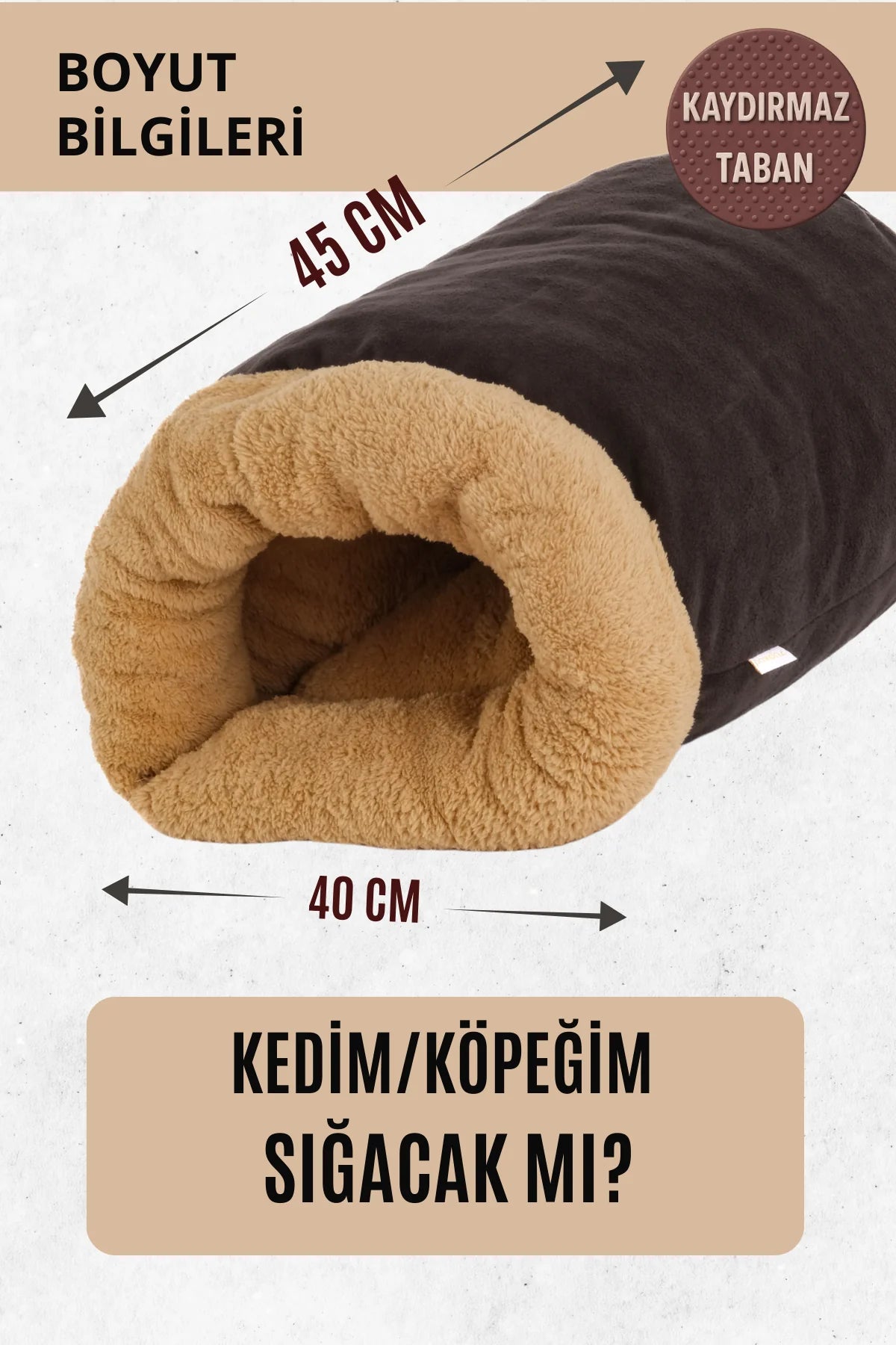 Mağara (45x40cm) - Modern kedi/köpek mağara yatak, Saklanma alanı, Sakinleştirici, Konforlu (Karamel)