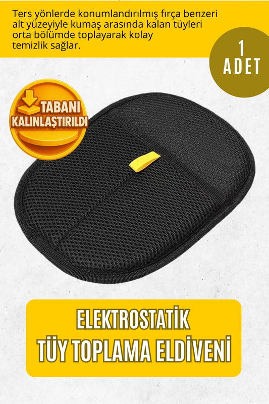 Elektrostatik Tüy Toplama Eldiveni – Kalın Tabanlı Kedi Köpek Tüy Kıl Temizleyici Rulo Bant Fırça (1 adet)