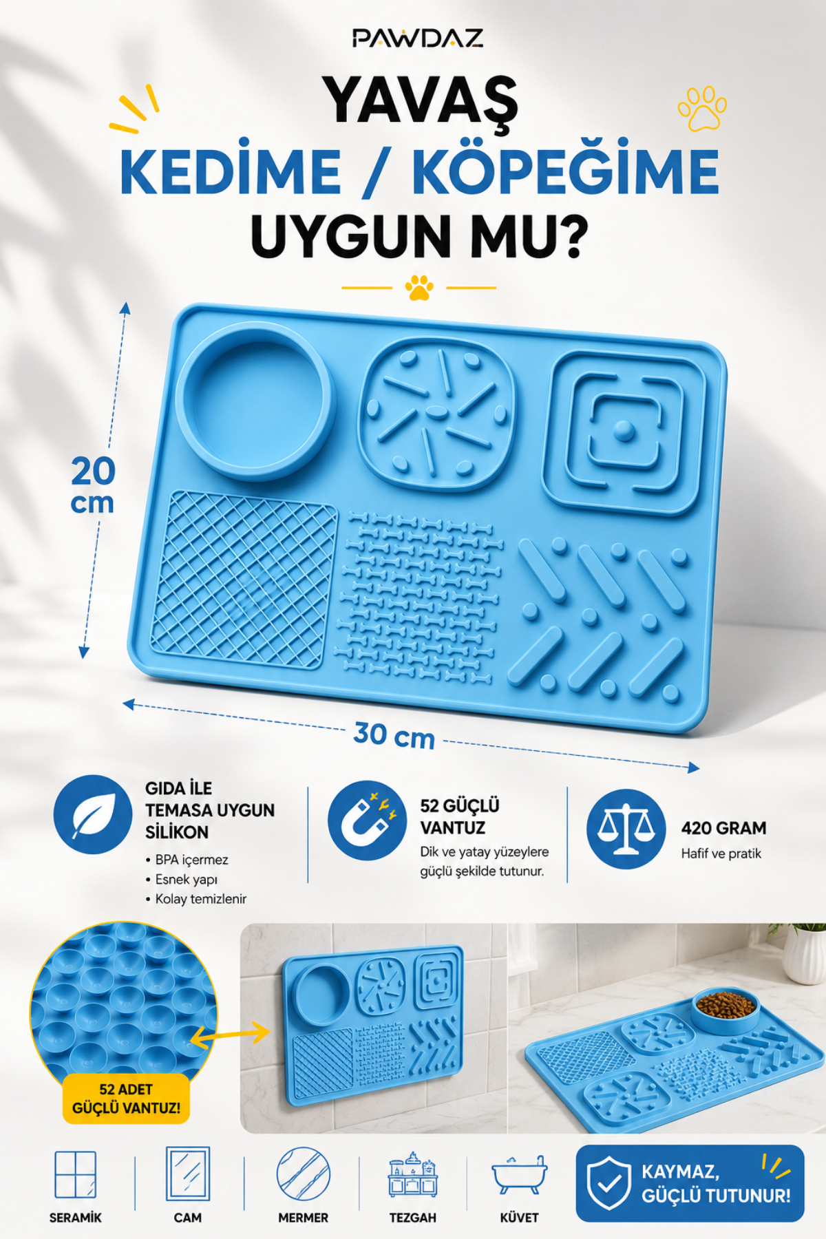 YAVAŞ - 6 Bölmeli Yalama Matı(Mavi)
