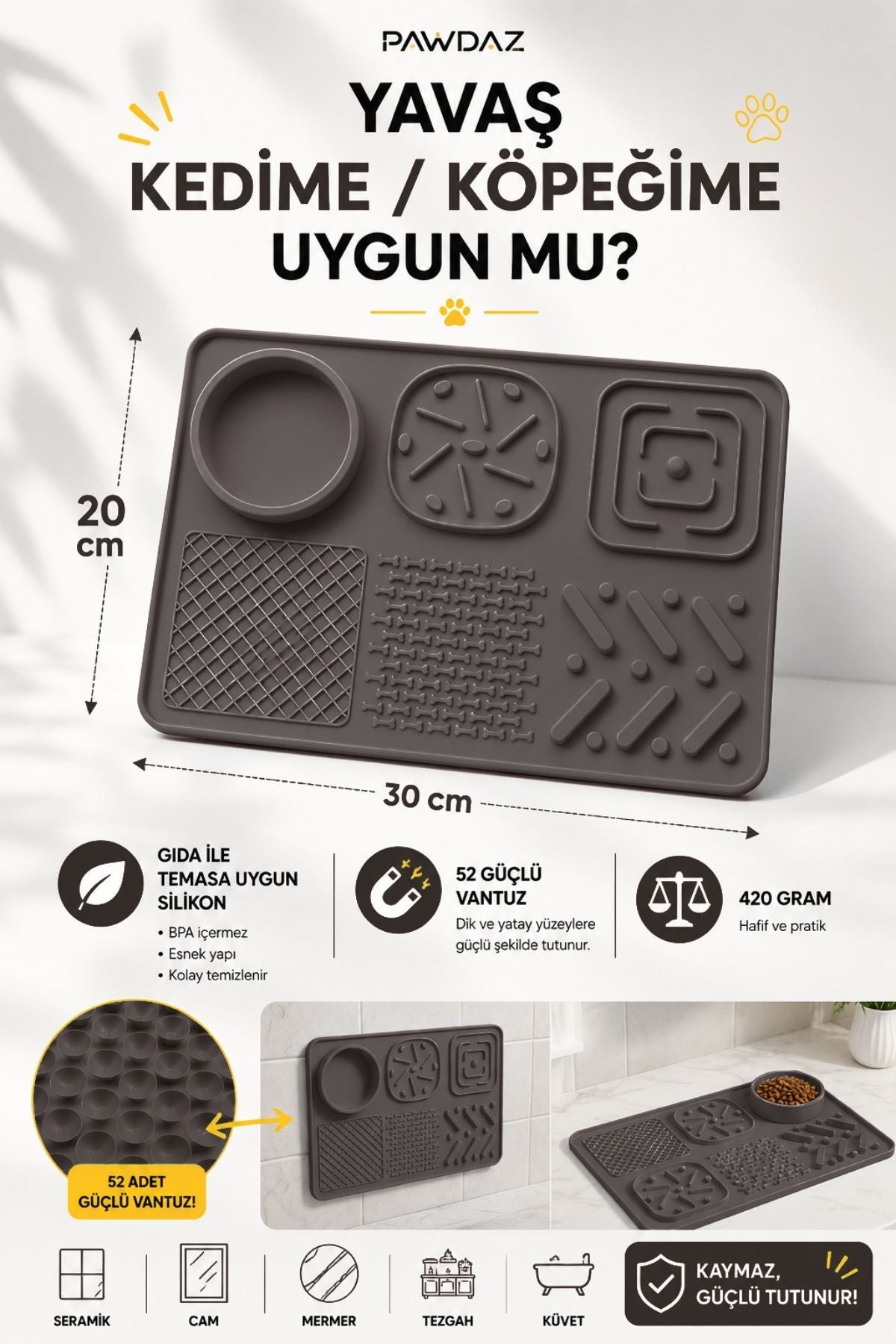 YAVAŞ - 6 Bölmeli Yalama Matı (Antrasit)